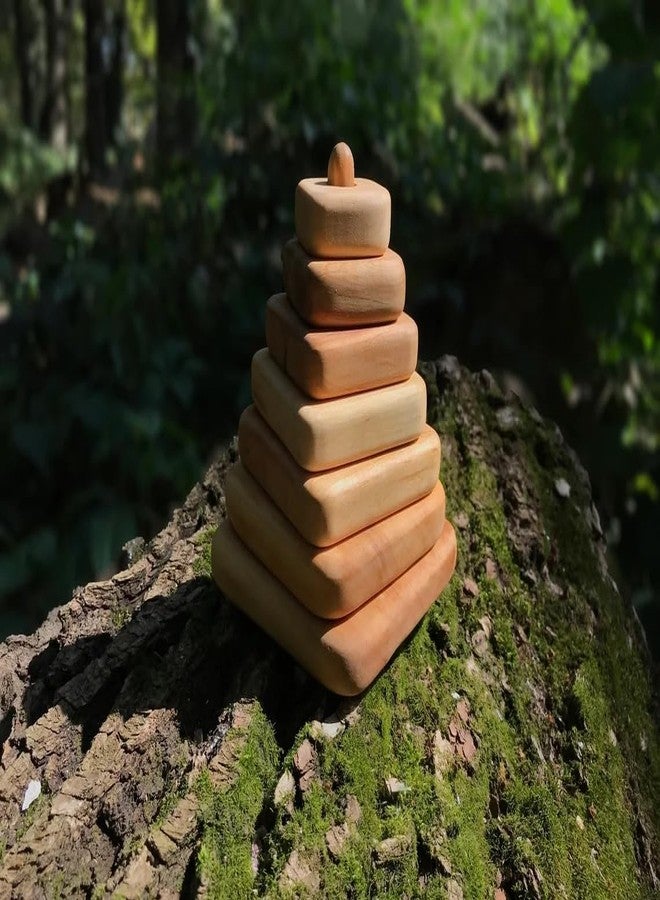 Keebori Wooden Stacking Toy for Toddlers Montessori Educational Pyramid Toy for Babies Natural 25 mm Thick Baby Stacker Blocks Natural Wood, 7 Rings (Stacking Toy Square) - Image 2